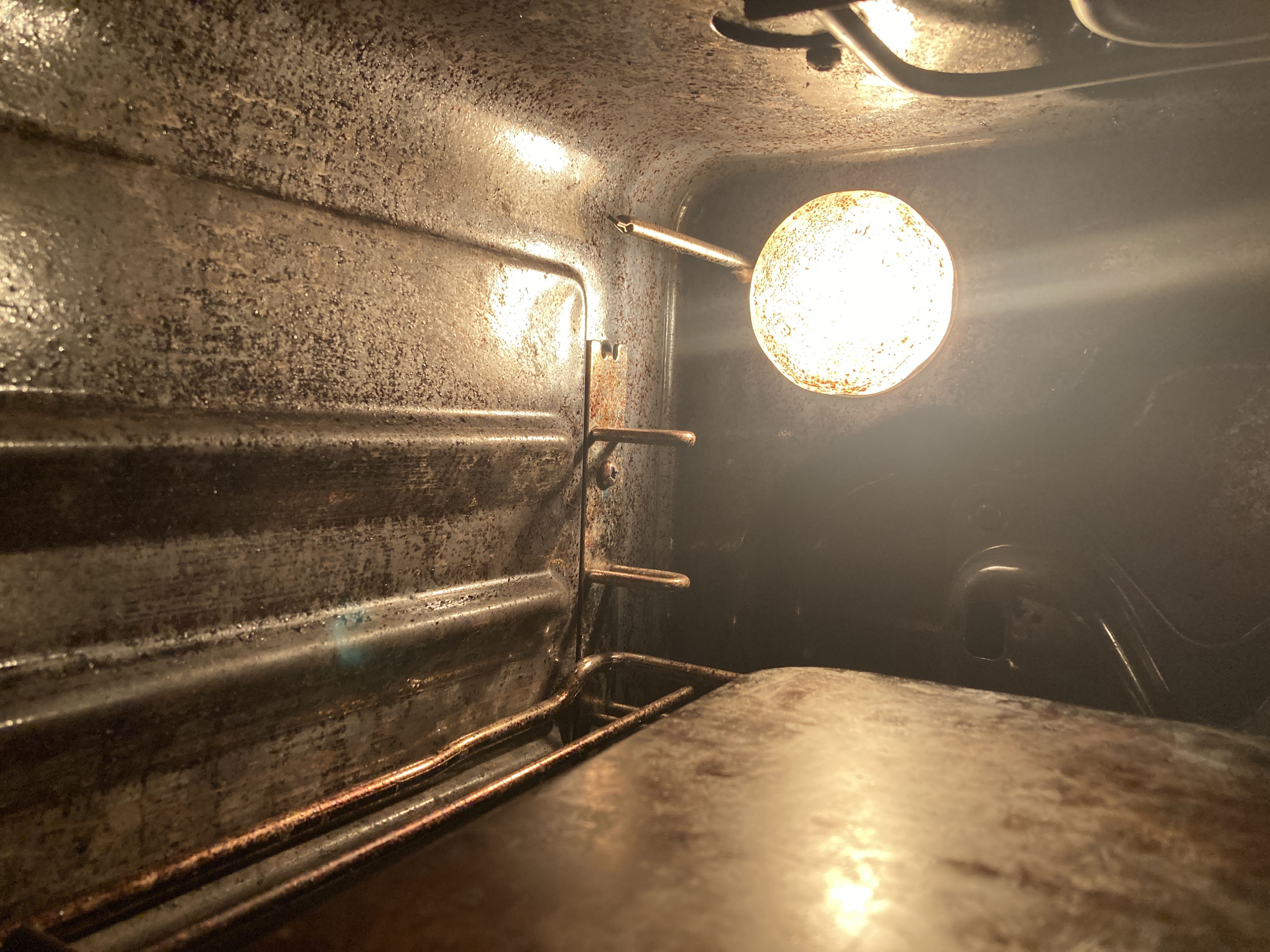 The inside of an oven.